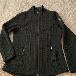 Spyder Women's Black Cable-Knit Full-Zip Jacket Large
